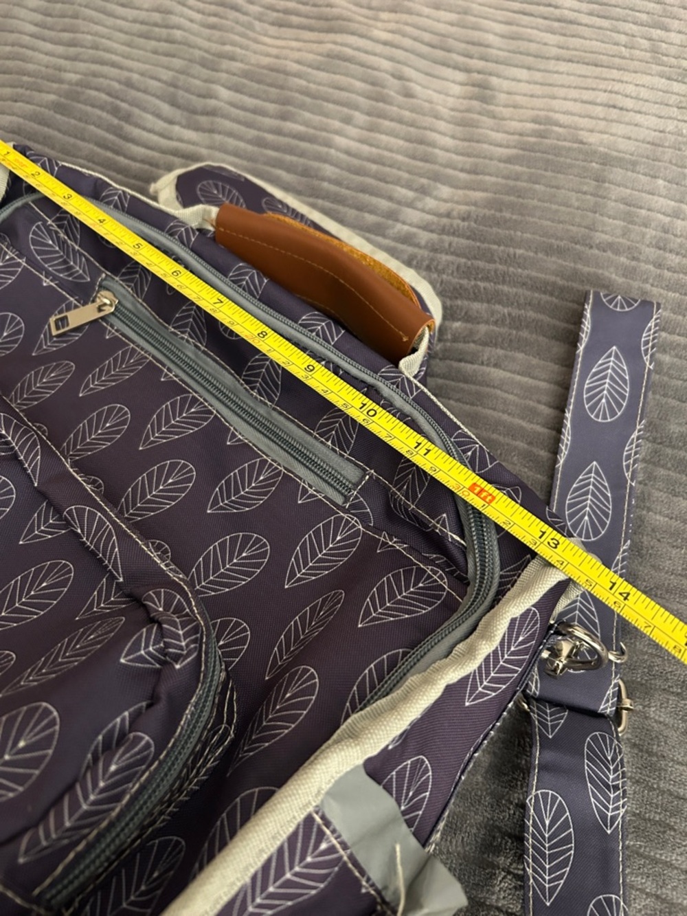 Purple Leaf Print Multi-way Crossbody, Messenger, or Backpack Style Diaper Bag - Picture 14 of 15